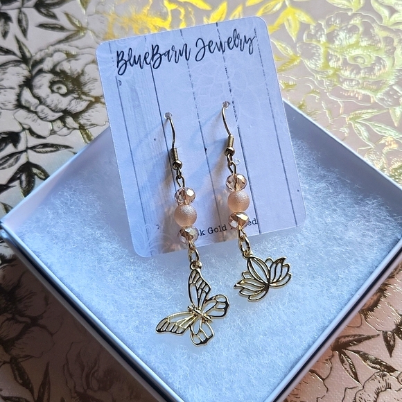 Hand Crafted Jewelry - Handmade Charm Dangle Earrings 14k Gold Plated